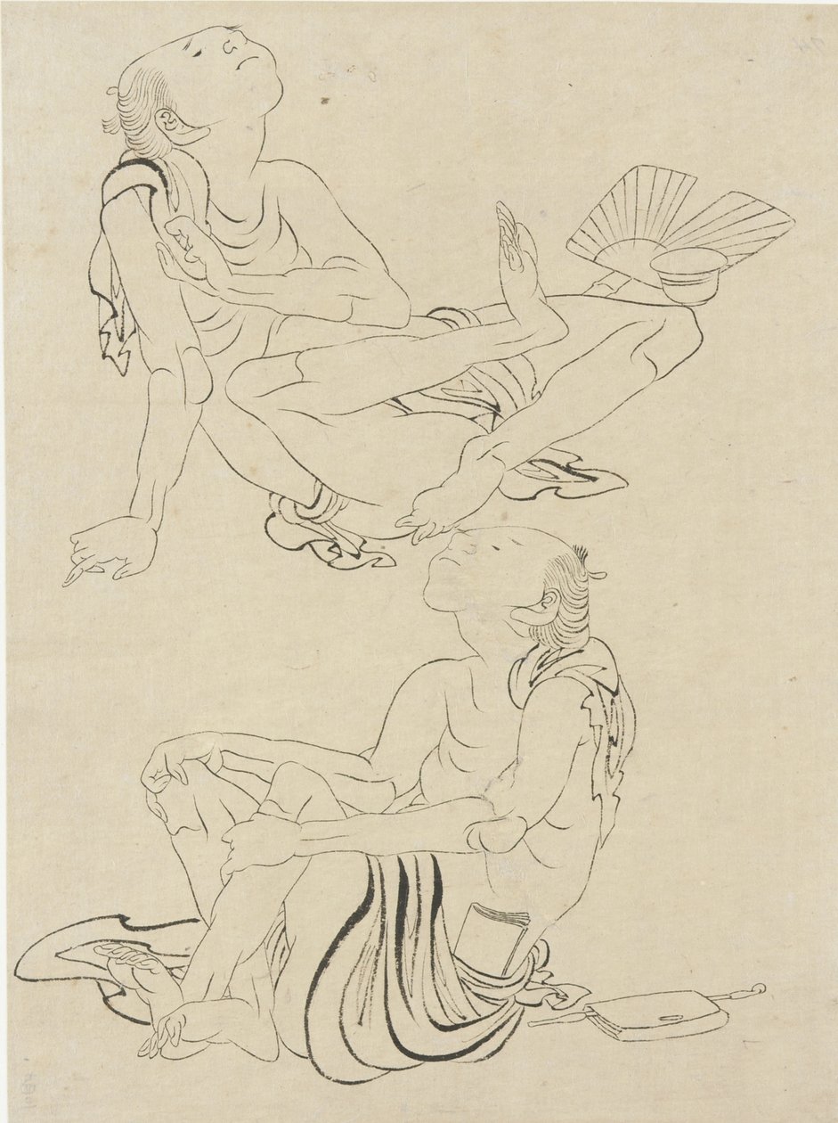 Kaksi miestä rentoutumassa kesällä, Edo-kausi (muste paperille) tekijältä Katsushika Hokusai
