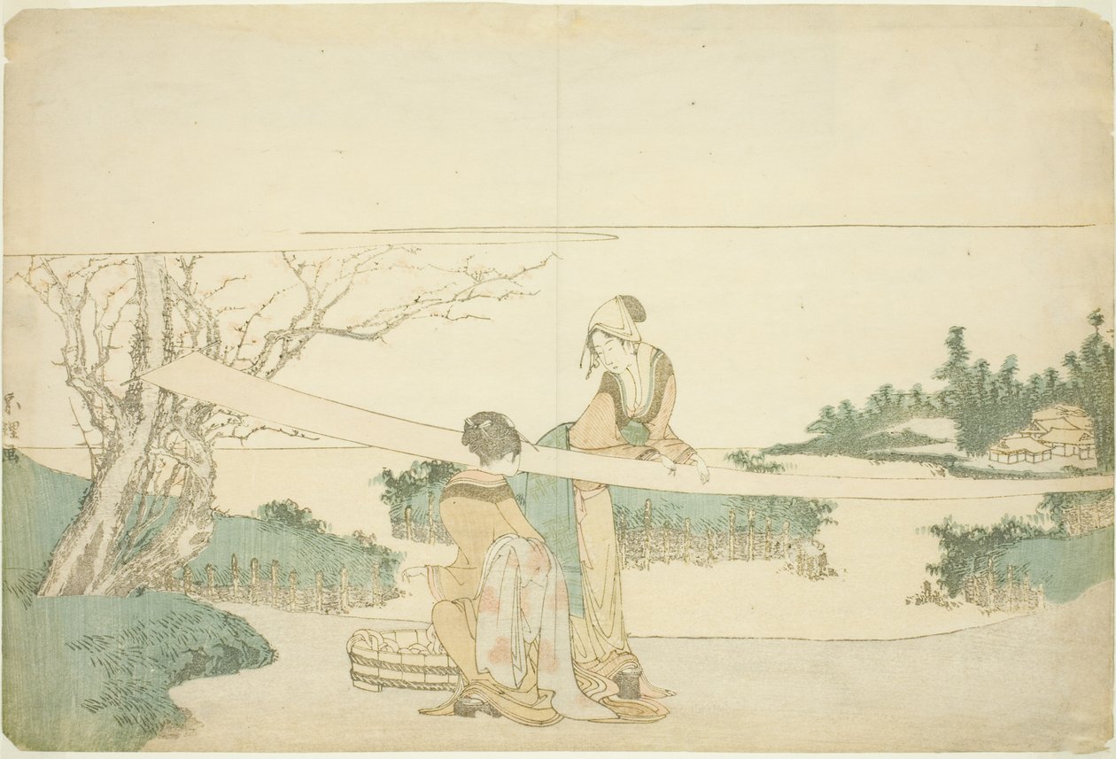 Kaksi naista venytyskankaalla tekijältä Katsushika Hokusai