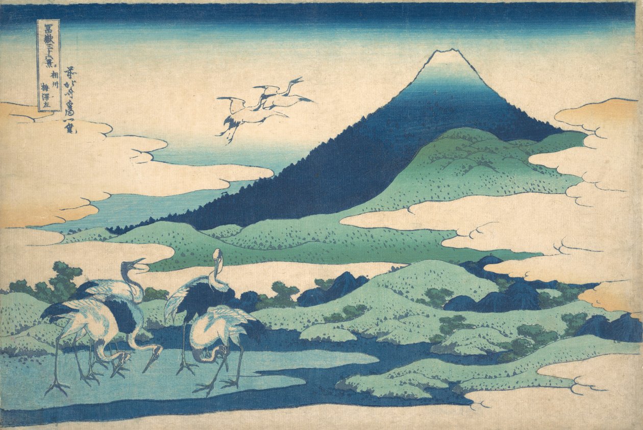 "Umezawan kartano Sagamin maakunnassa", sarjasta Kolmekymmentäkuusi näkymää Fuji-vuorelle ..., ca. 1830-32. tekijältä Katsushika Hokusai