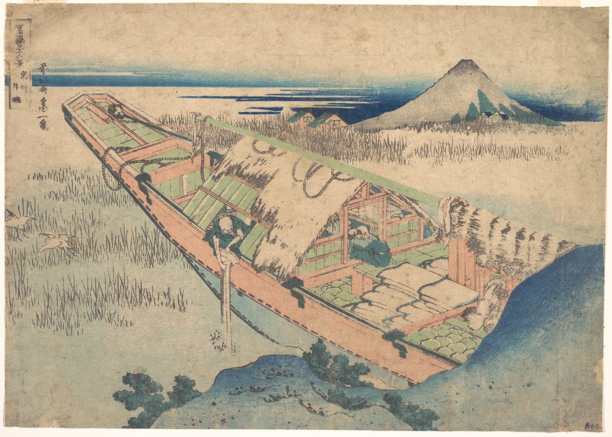 Ushibori Hitachin maakunnassa (Jōshū Ushibori), sarjasta ”36 näkymää Fuji-vuorelta” (Fugaku sanjūrokkei) tekijältä Katsushika Hokusai