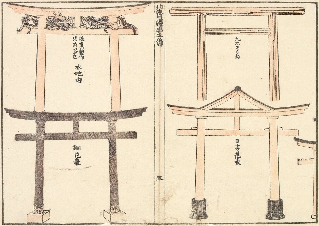 Erilaiset torii-kaaret tekijältä Katsushika Hokusai