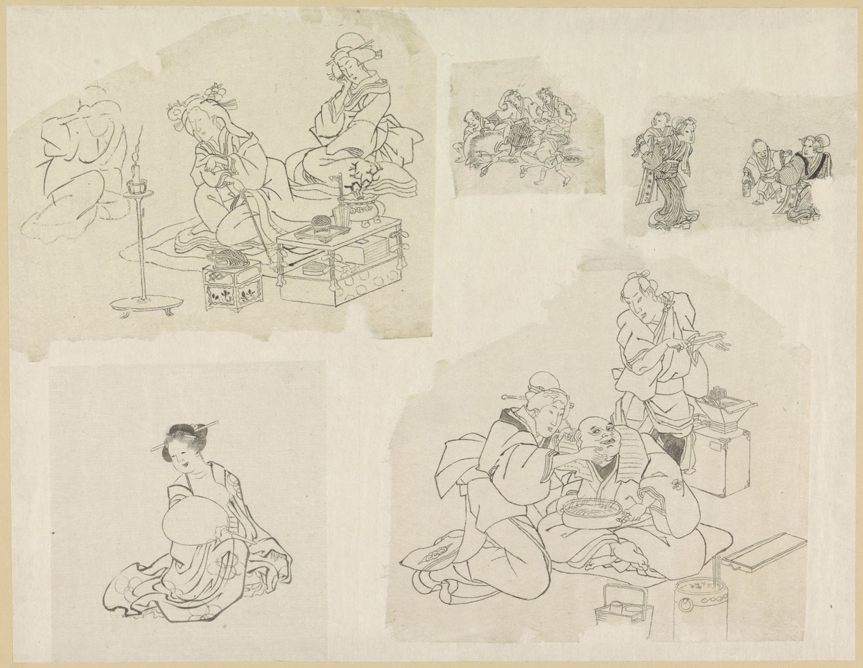 Viisi esitystä ihmisistä eri tilanteissa tekijältä Katsushika Hokusai