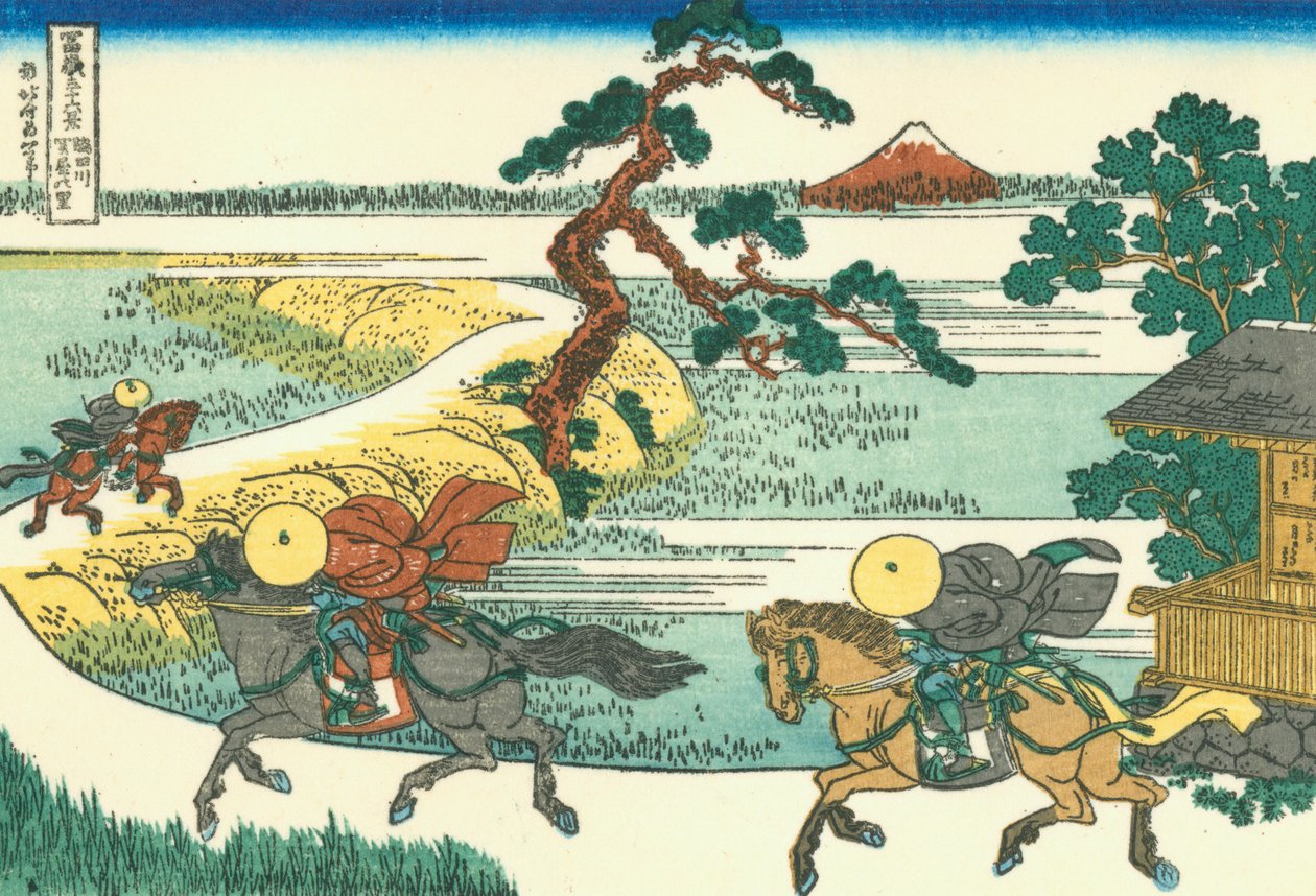 Sekiyan kylä Sumida-joen varrella, noin 1830 (puupiirros). tekijältä Katsushika Hokusai