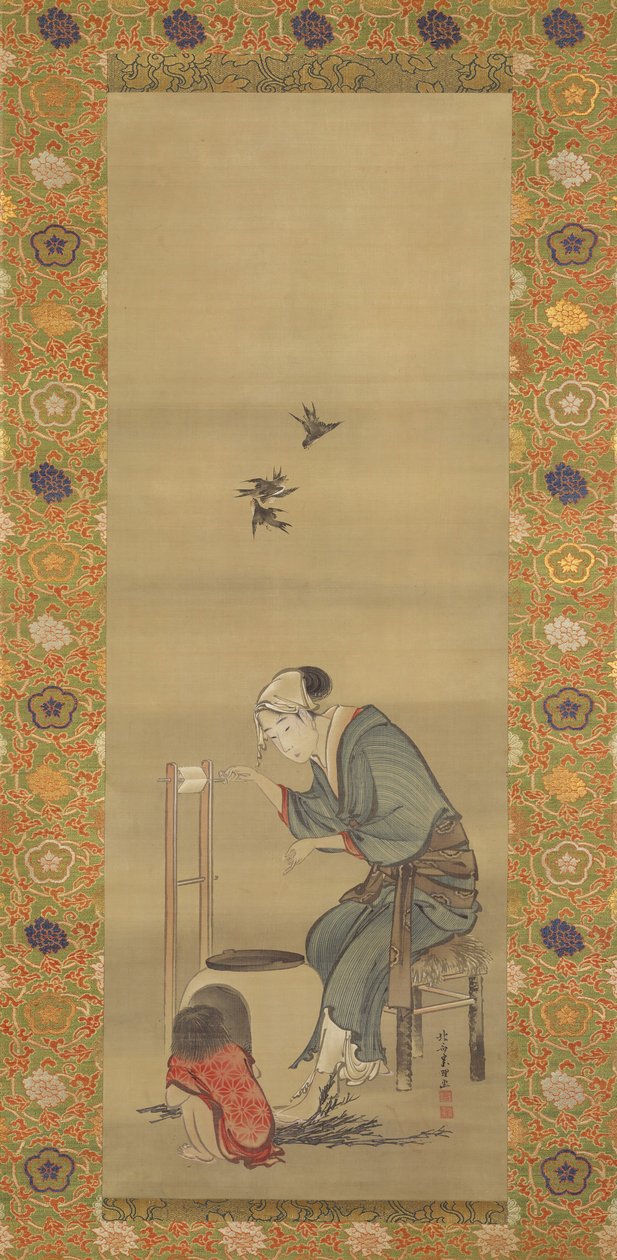 Woman Spinning Silk, päivätty 1790. tekijältä Katsushika Hokusai