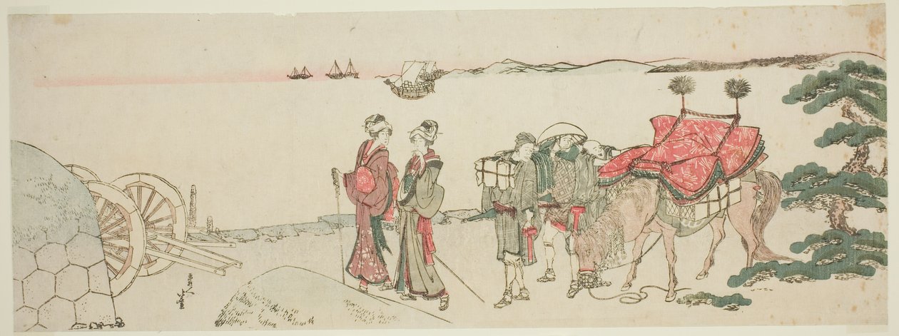 Naiset ja hoitajat Tanakawan rannalla tekijältä Katsushika Hokusai