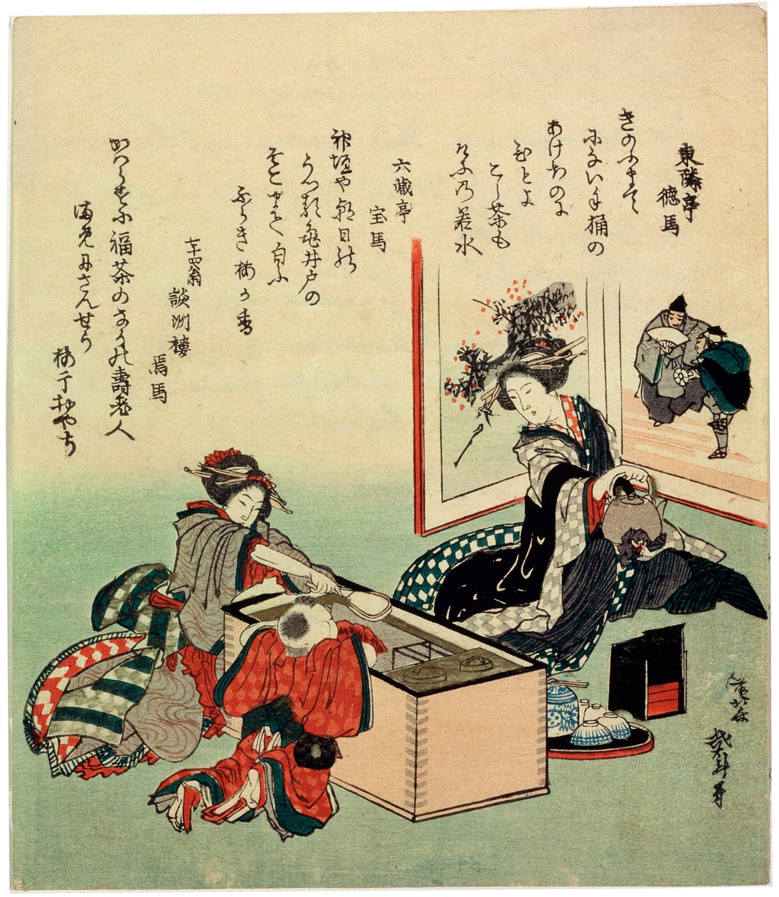 Brazier Hibachin naiset ja poika, 1816. tekijältä Katsushika Hokusai