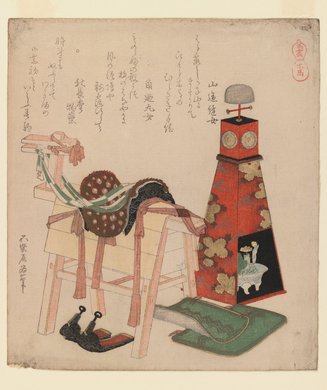 Puuhevonen, sarjasta Horses, 1822 (puupalikkaprintti, surimono) tekijältä Katsushika Hokusai