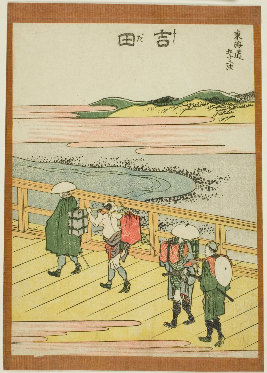 Yoshida, sarjasta "Fifty-three Stations of the Tokaido (Tokaido gojusan tsugi)" tekijältä Katsushika Hokusai