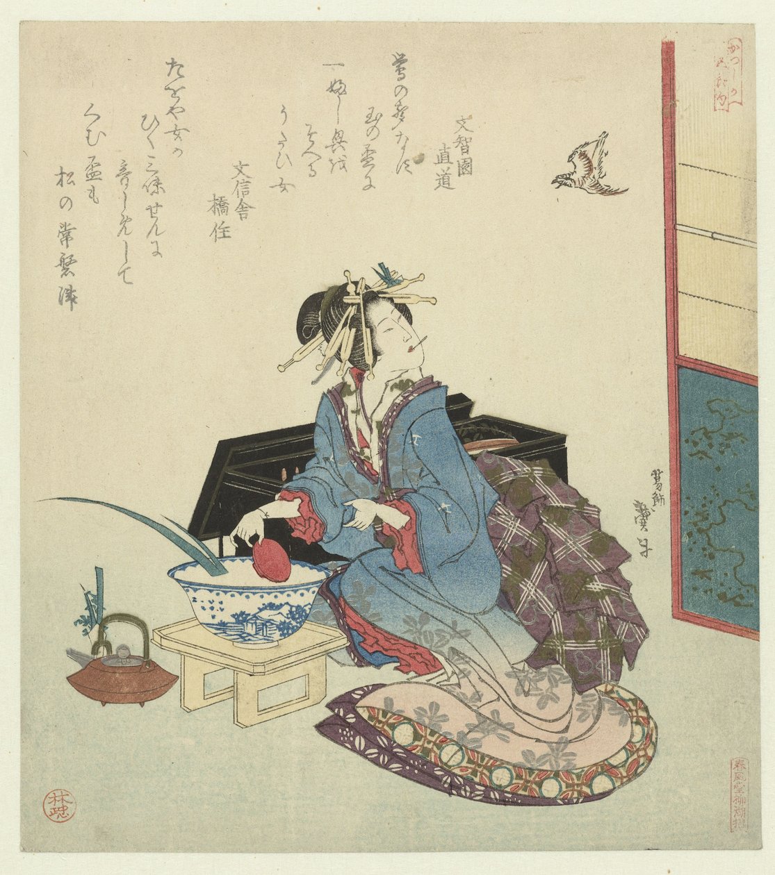 Geisha katselee käkeä tekijältä Katsushika Taito II