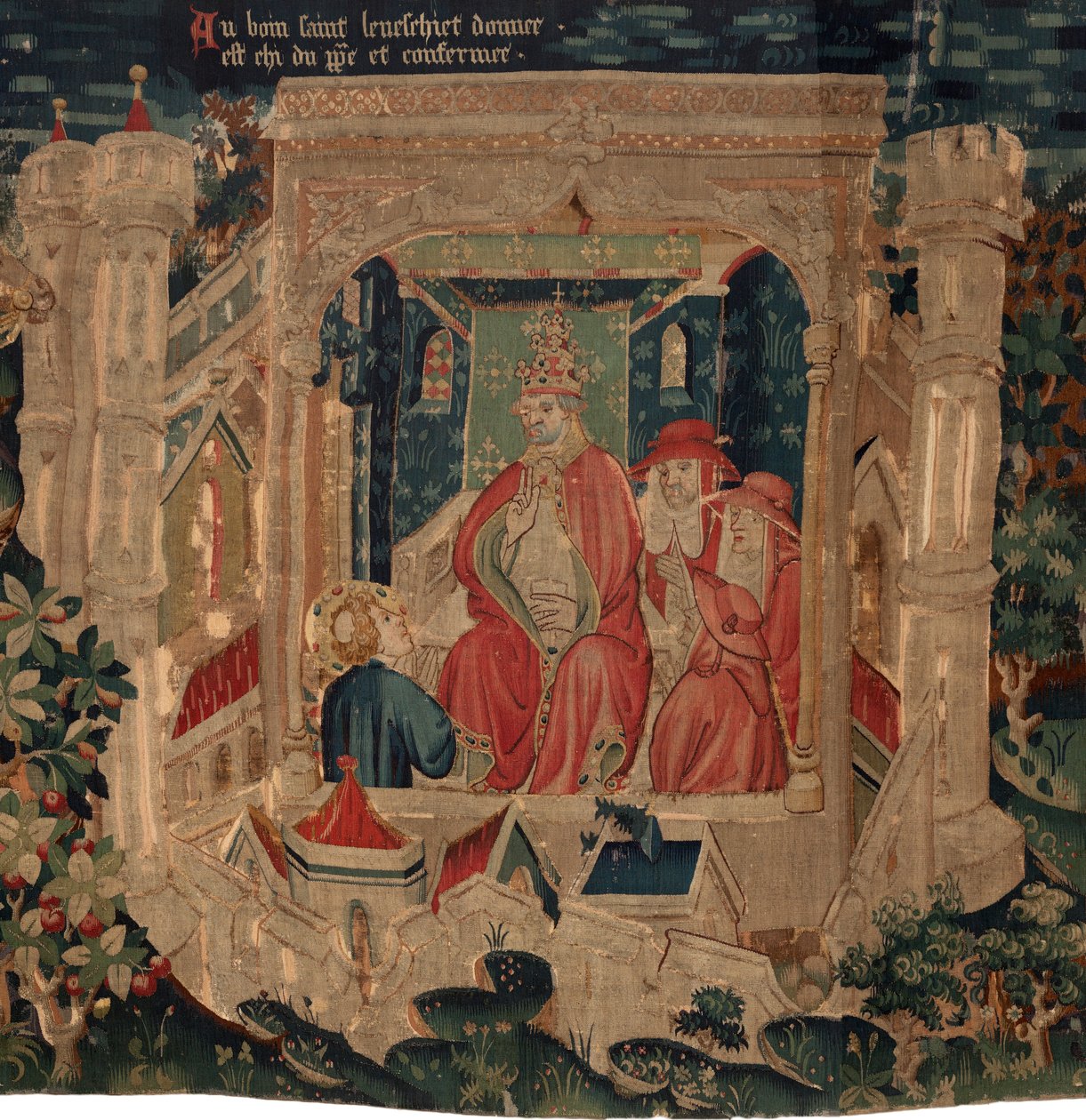 Saint Piatin ja Saint Eleuthèren historia, jota kutsutaan myös Arrasin kuvakudoksiksi. Tilattu kaanonilta Toussaint Prierilta, Burgundin herttuan kappelilta, 1300-luvun loppu - 1400-luvun alku (kuvakudos) tekijältä Alec Hunter