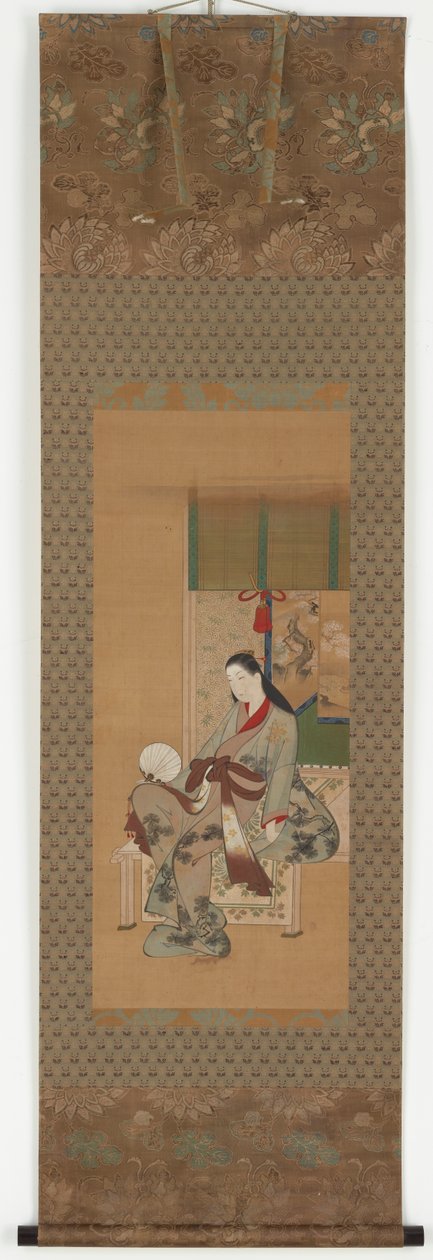 Tyttö istuu verannalla, Edo-kausi, 1700-luku. tekijältä Kawamata Tsuneyuki