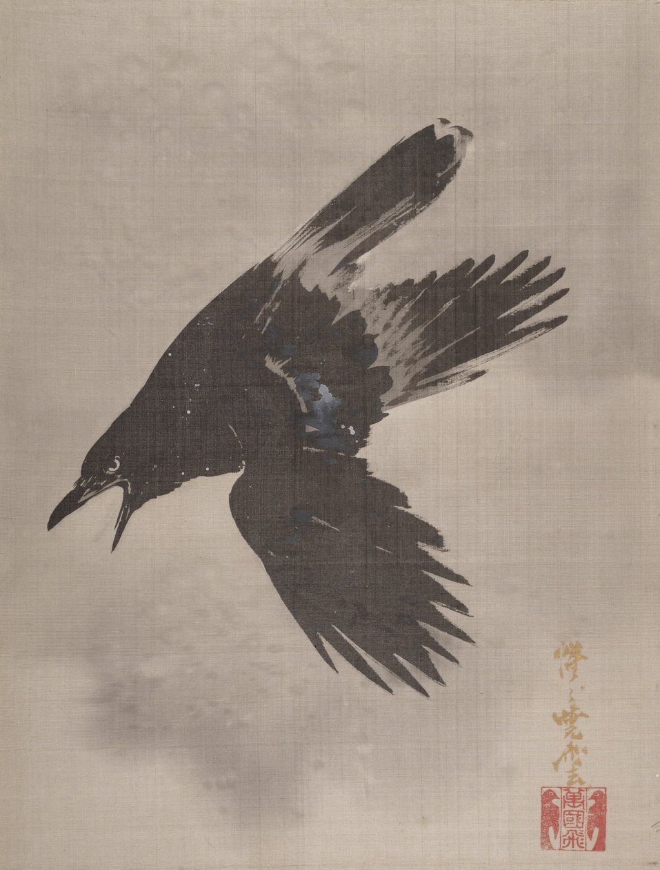 Crow Flying in the Snow, n. 1887. tekijältä Kawanabe Kyosai