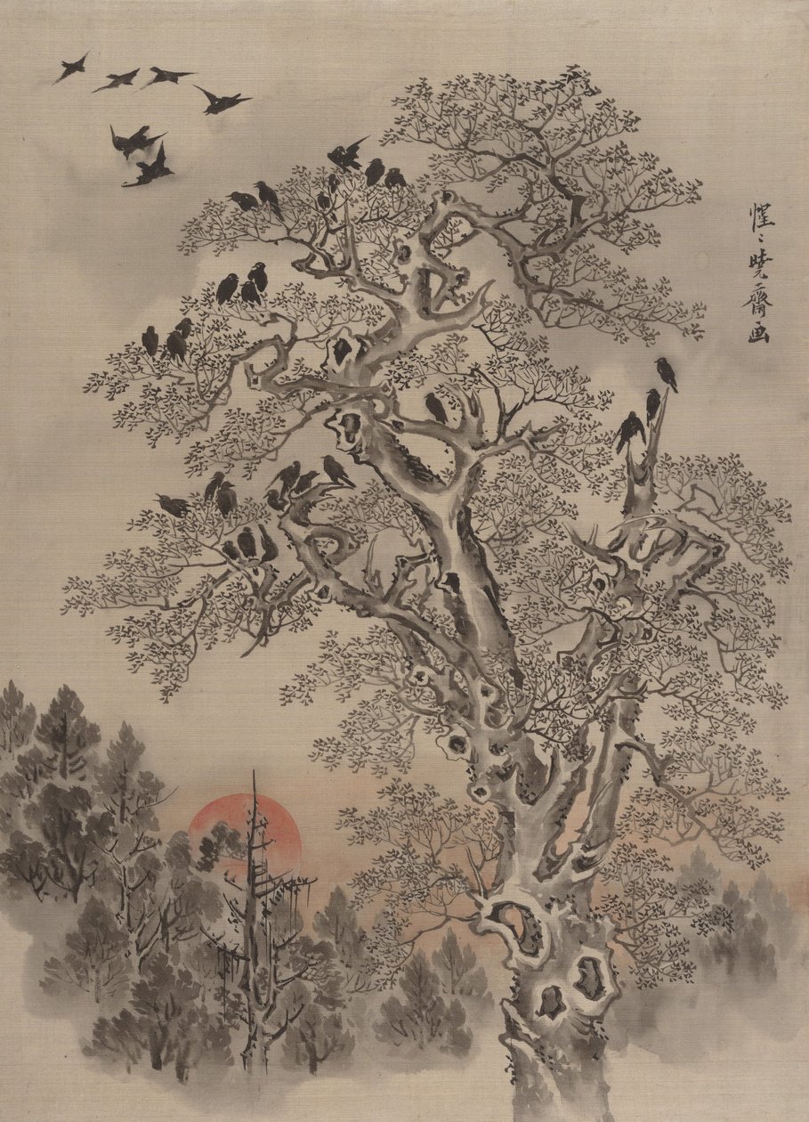 Crows at Dawn, n. 1887. tekijältä Kawanabe Kyosai
