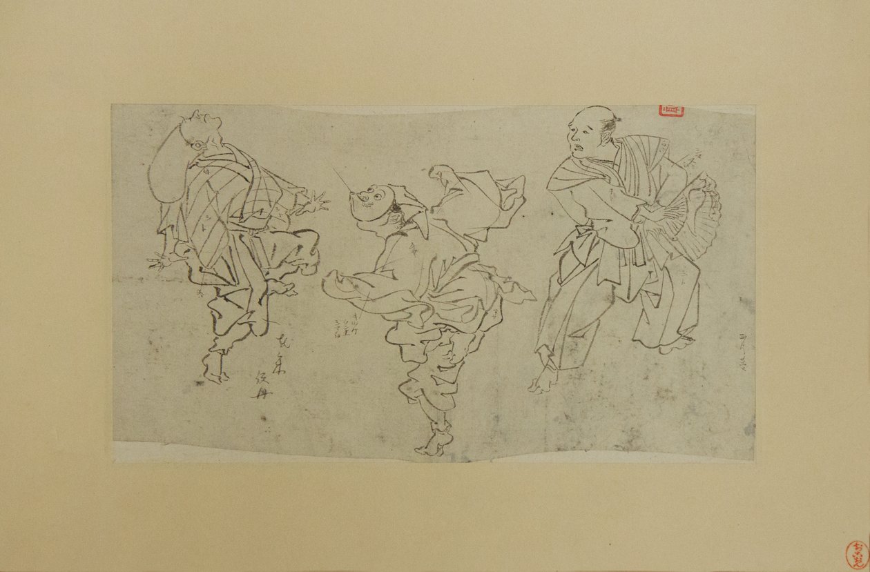 Kolme Kyogen-tanssijaa, 1800-luvun loppu. tekijältä Kawanabe Kyosai