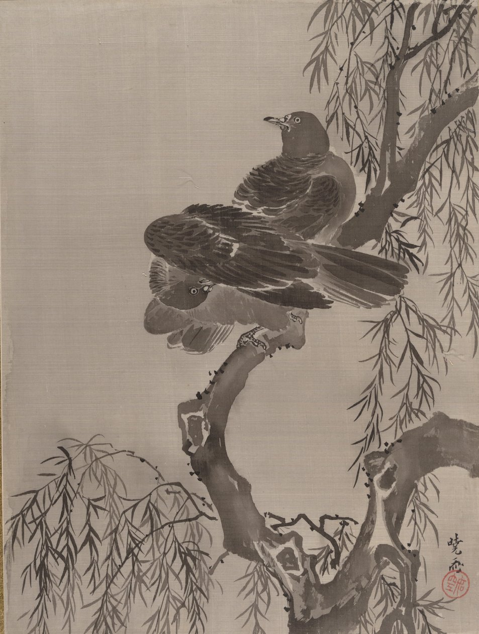 Kaksi lintua oksalla, n. 1887. tekijältä Kawanabe Kyosai