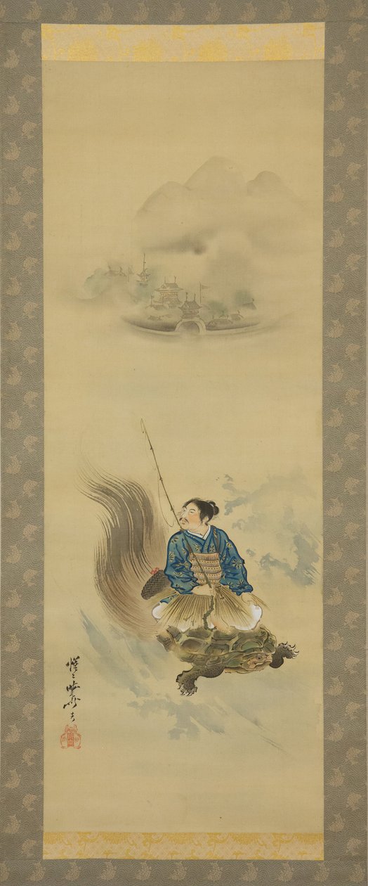 Urashima Taro ratsastaa kilpikonnalla, vuoden 1888 jälkeen. tekijältä Kawanabe Kyosai