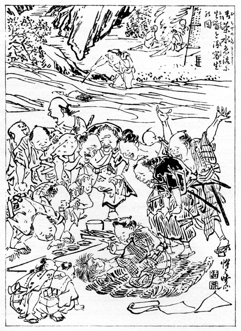 Nuori Kyôsai luonnostelee katkaistua päätä, 1898. tekijältä Kawanabe Kyosai