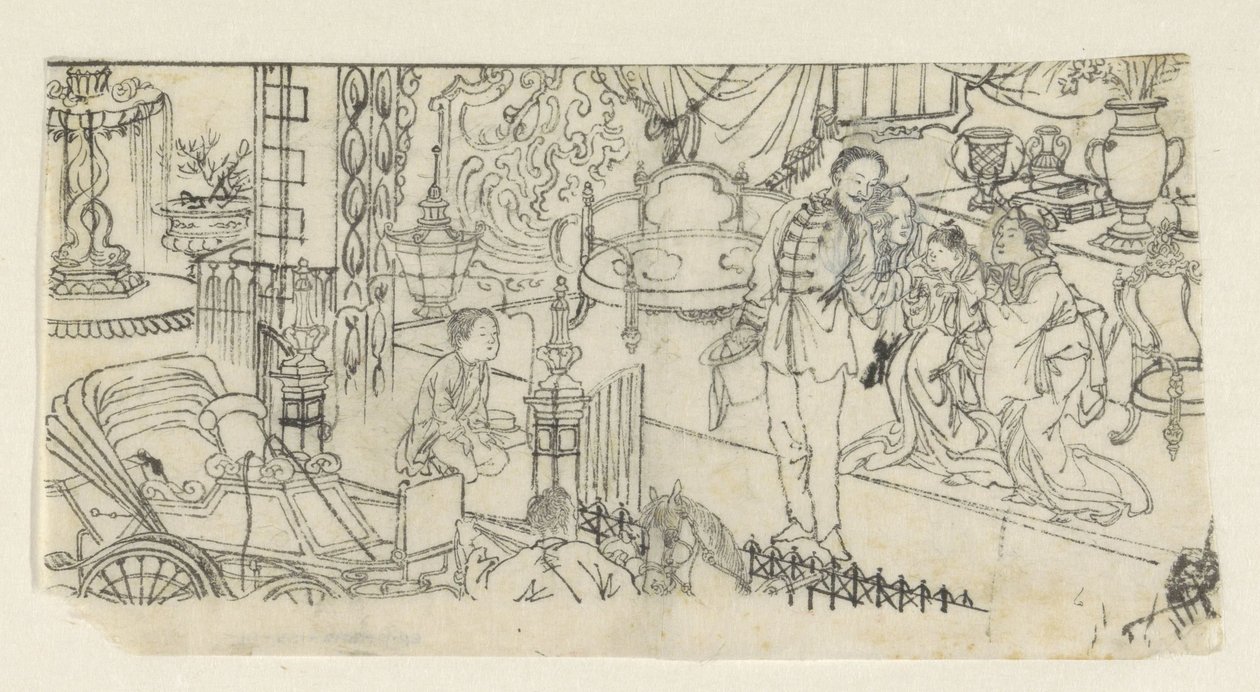 Mies sanoo hyvästit lapselle tekijältä Kawanabe Kyôsai (attributed to)