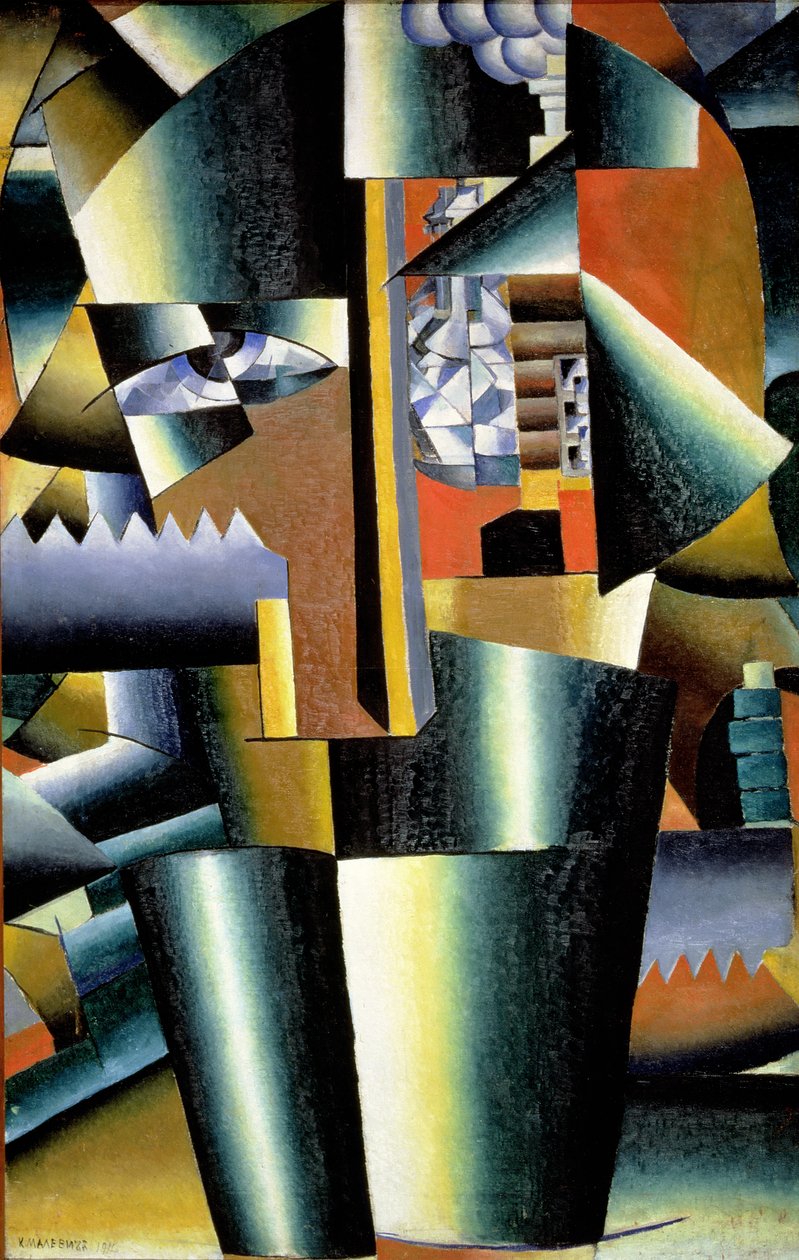 Muotokuva taiteilija Ivan Vasilievich Klyunista (1873-1942) rakentajana, 1911 tekijältä Kazimir Severinovich Malevich