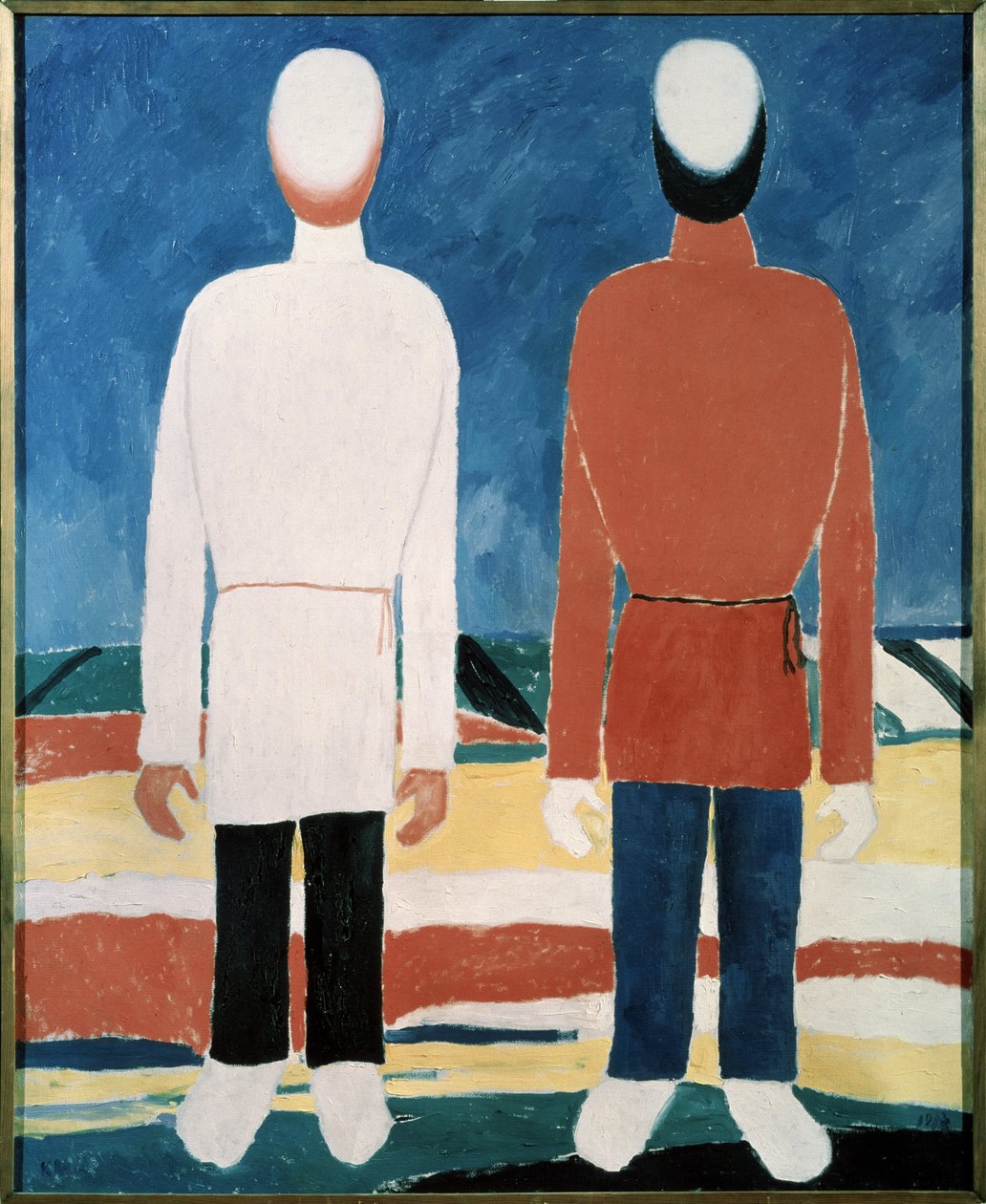 Kaksi mieshahmoa (Kaksi mieshahmoa). Maalaus: Kasimir Severinovich Malevich (Malevich, Malevic) (1878-1935), öljy kankaalle tekijältä Kazimir Severinovich Malevich
