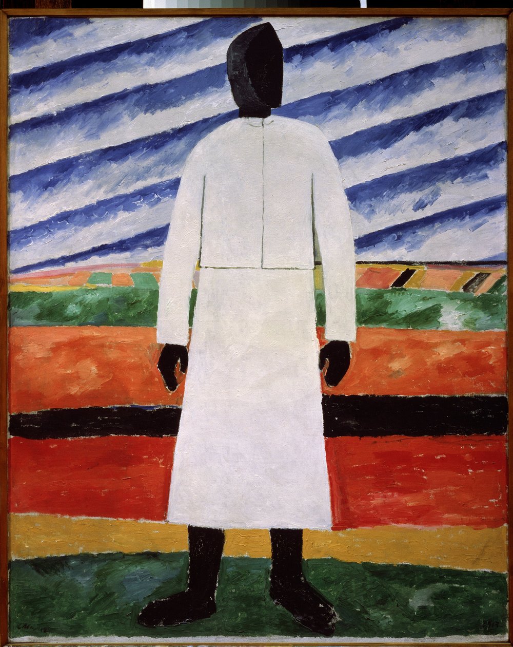 Maanviljelijän vaimo mustanaamaisesti. Maalaus: Kasimir Severinovich Malevich (Malevich, Malevic) (1878-1935), öljy kankaalle tekijältä Kazimir Severinovich Malevich