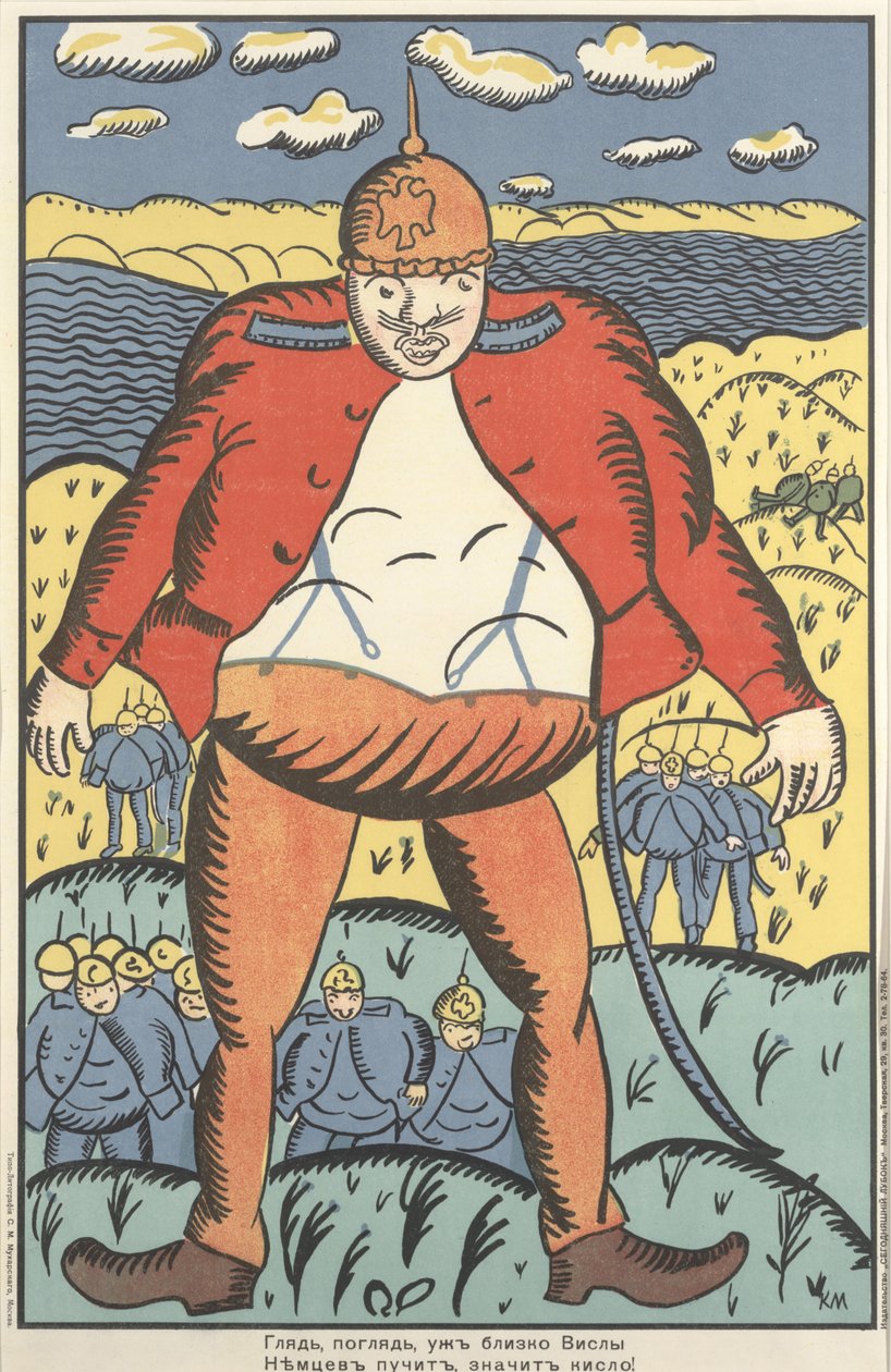 "Katso, katso, lähellä Veikseliä. Saksan vatsat turpoavat. Joten ne eivät tunnu niin hyvältä" tekijältä Kazimir Severinovich Malevich