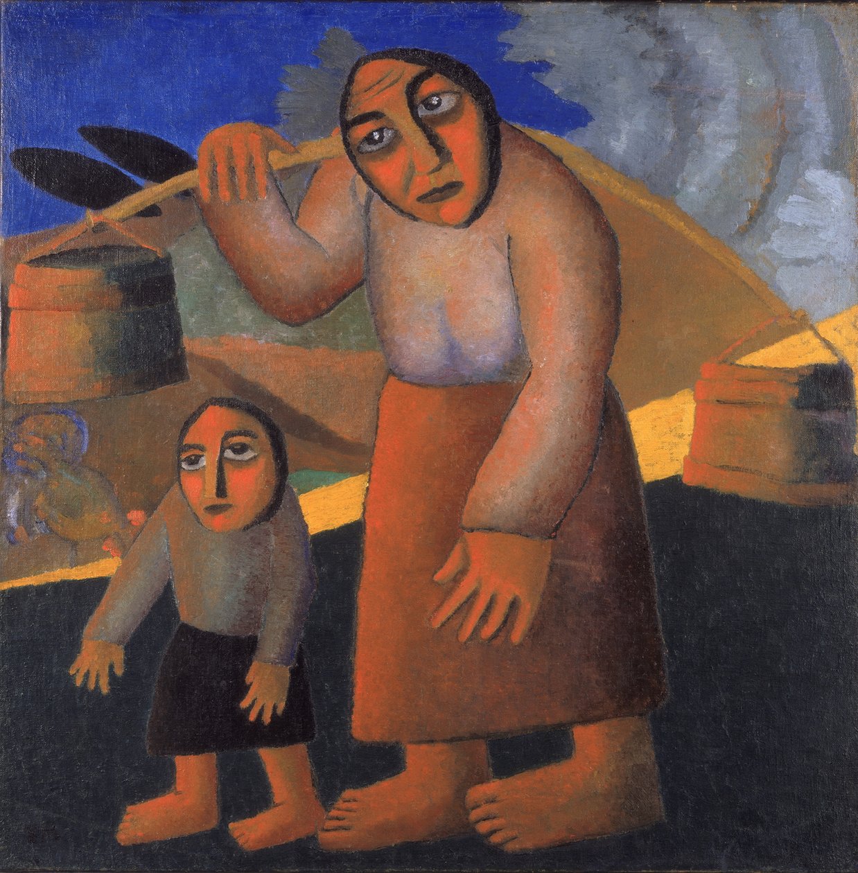 Talonpoikanainen ämpärien ja lapsen kanssa, n. 1912 tekijältä Kazimir Severinovich Malevich