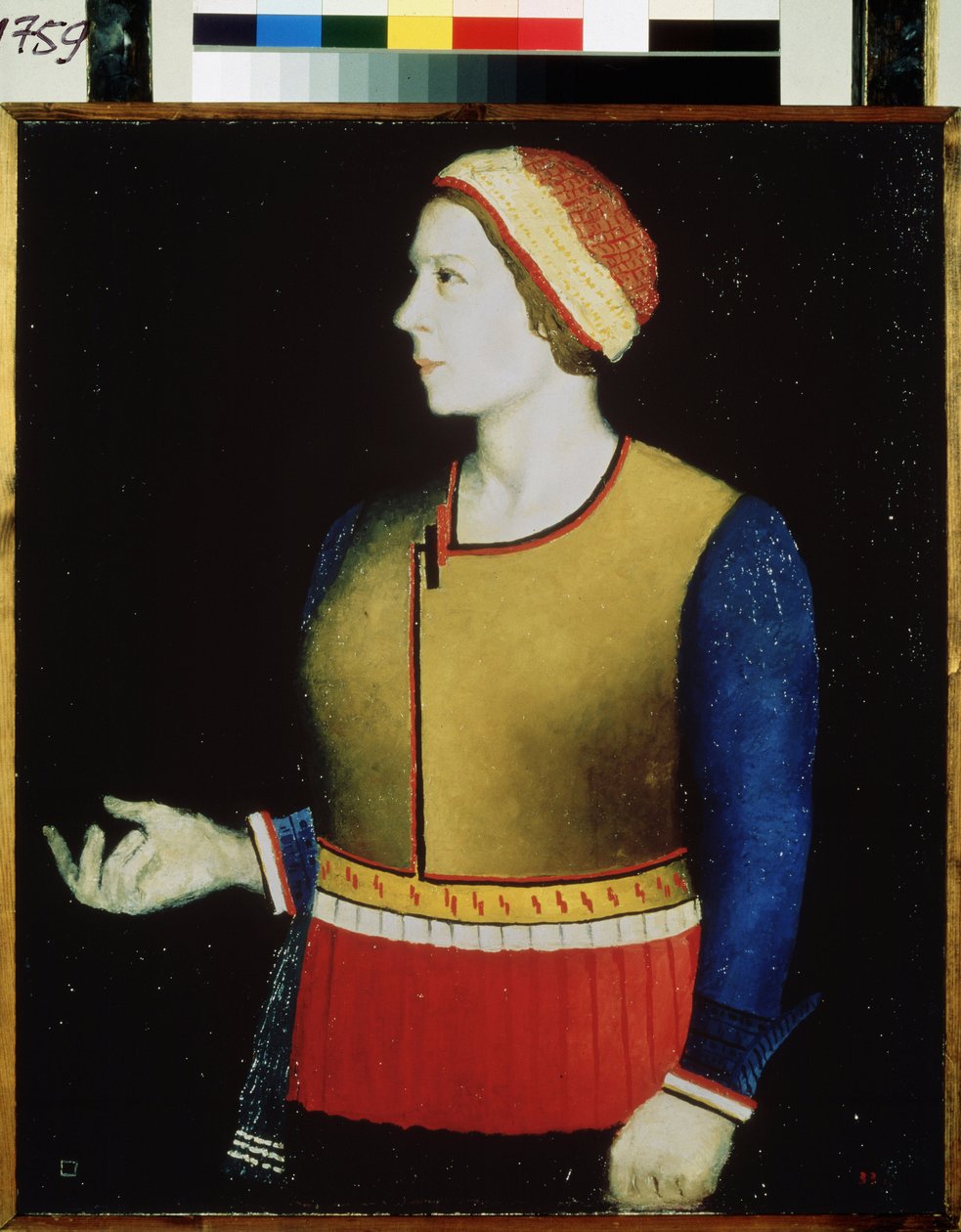 Taiteilijan vaimon muotokuva. Maalaus: Kasimir Severinovich Malevich (Malevich, Malevic) (1878-1935), öljy kankaalle tekijältä Kazimir Severinovich Malevich