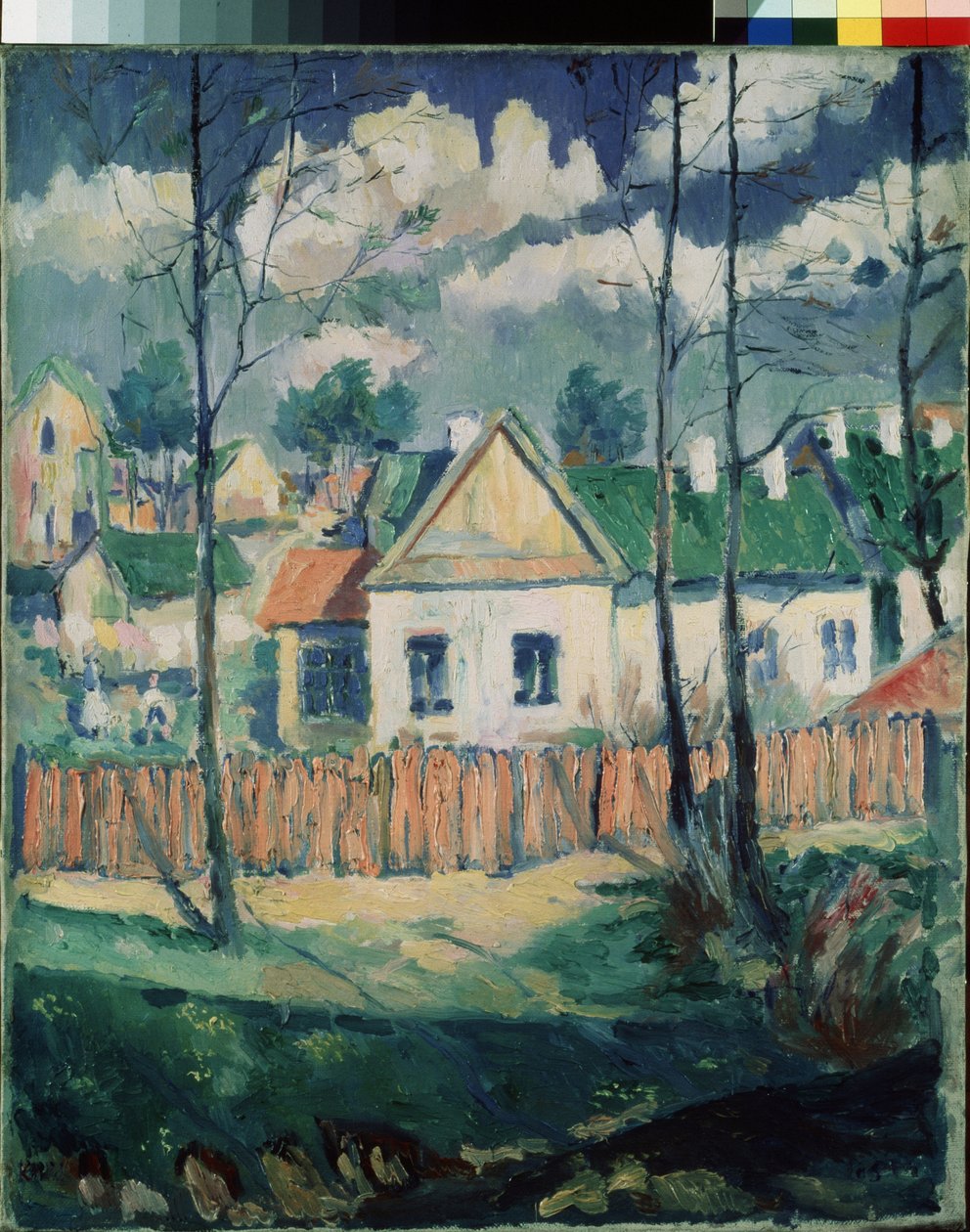 Kevät. Maisema pienellä talolla. (Kevät. Maisema pienellä talolla). maalaus Kasimir Severinovich Malevich (Malevich, Malevic) (1878-1935), öljy kankaalle tekijältä Kazimir Severinovich Malevich