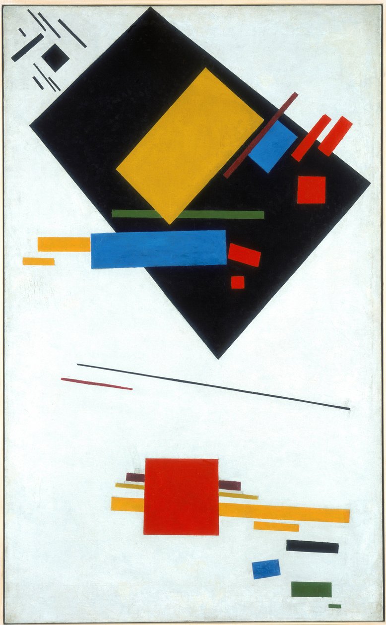 Suprematistinen maalaus Black Trapezoid and Red Square, 1915 tekijältä Kazimir Severinovich Malevich