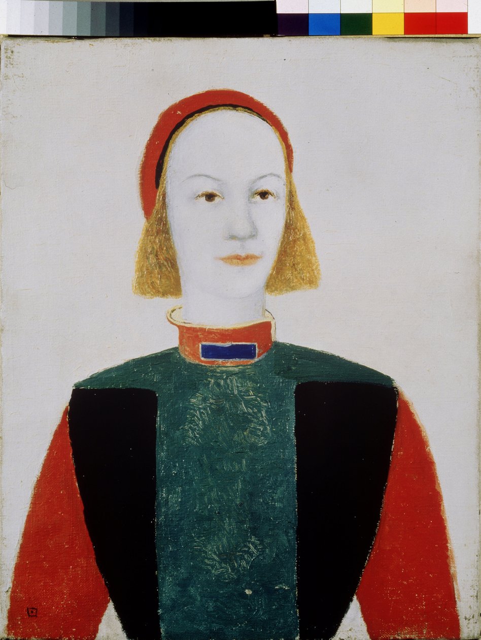 Nuori tyttö (A Girl). Maalaus: Kasimir Severinovich Malevich (Malevich, Malevic) (1878-1935), öljy kankaalle 1932. Venäläinen taide, avantgarde, 1900-luku, suprematismi. Venäjän valtionmuseo, Pietari tekijältä Kazimir Severinovich Malevich