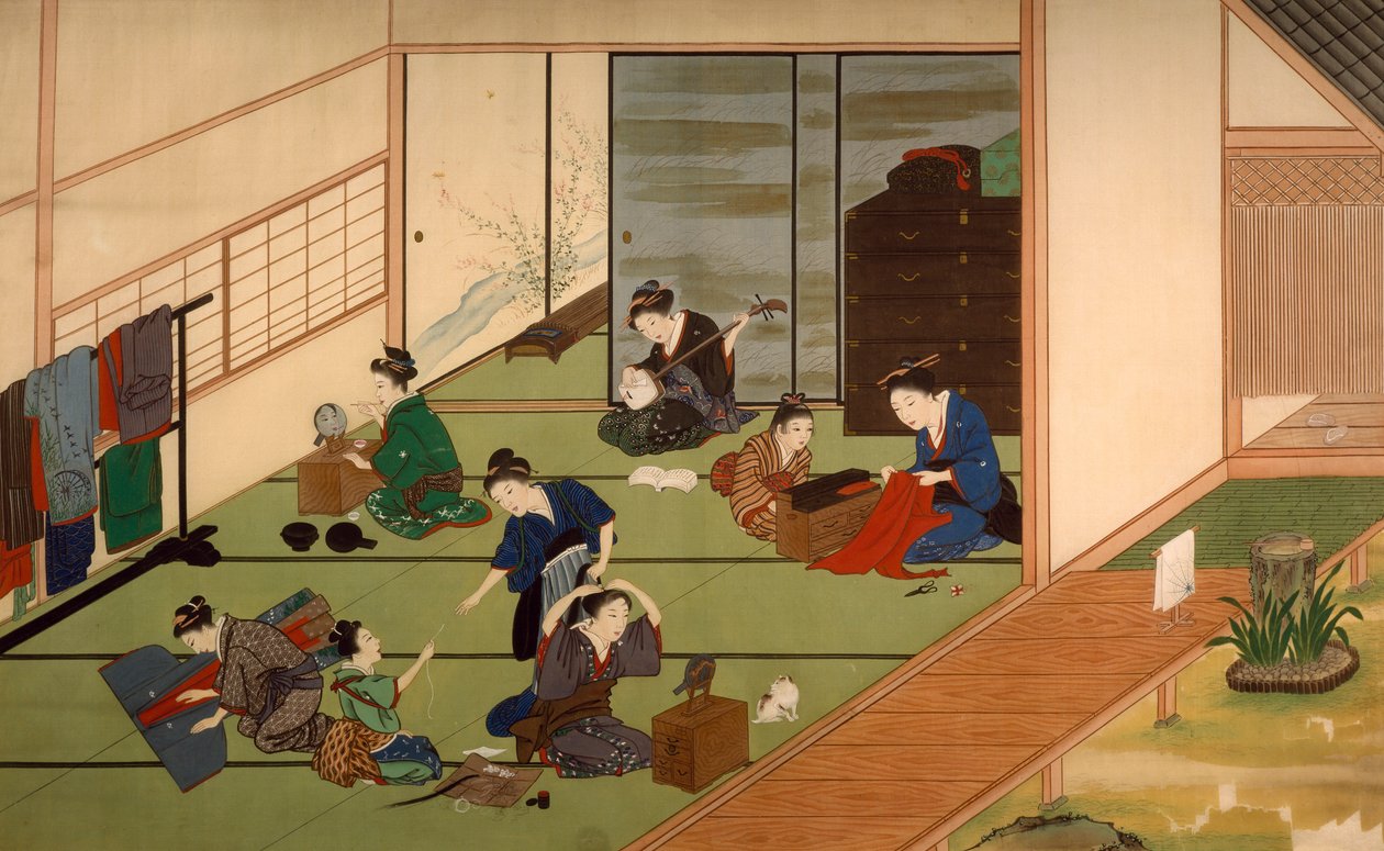 Geisharyhmä, Kawahara Keiga (1786-noin 1860), akvarelli, Japani, Japanilainen sivilisaatio, 1800-luvun alku tekijältä Keiga Kawahara