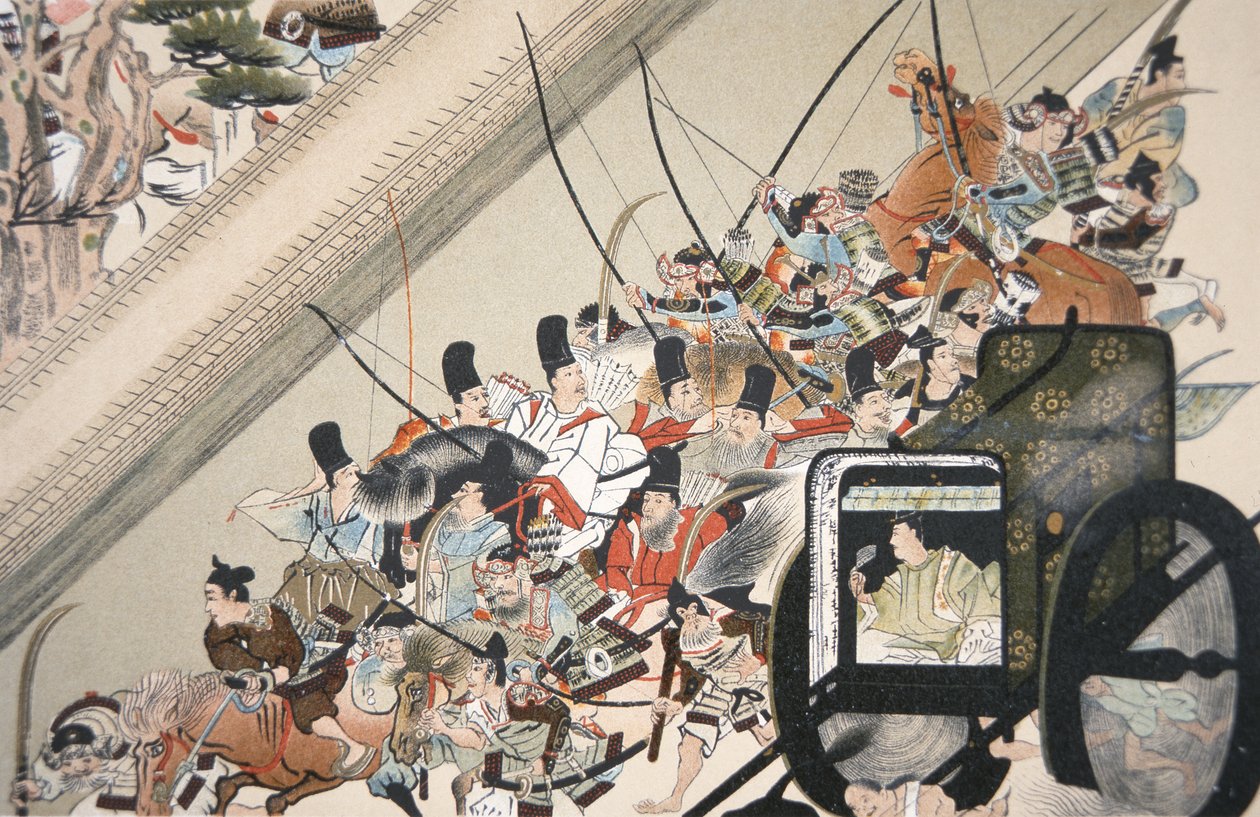 Fujiwara Nobuyorin luostarin keisari Go Shirakawan sieppaus vuonna 1159, noin 1200 tekijältä Keion Keion