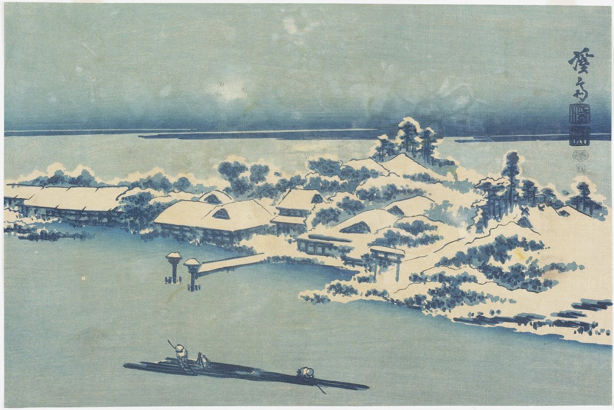 Island Village in Snow, n. 1824-1848 tekijältä Keisai Eisen