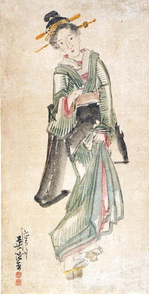 Geisha (muste ja väri paperille) tekijältä Keisai Eisen