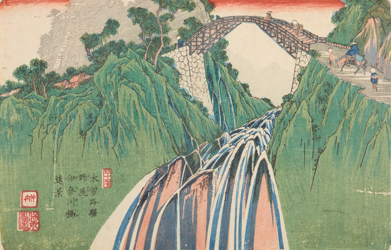 Inagawa-joen silta Nojirissa, sarjan 40. kuva: Kisokaido-tie / Kisoi no eki tekijältä Keisai Eisen