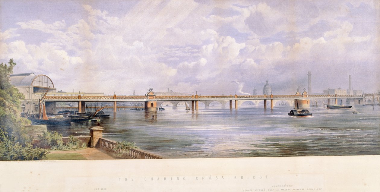 Hungerford Bridge, Charing Cross, Lontoo, 1863 tekijältä Kell Brothers