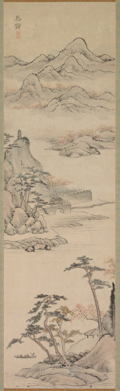 Maisema veneilijöineen, 1700-luvun loppu - 1800-luvun alku. tekijältä Kenkado Kimura