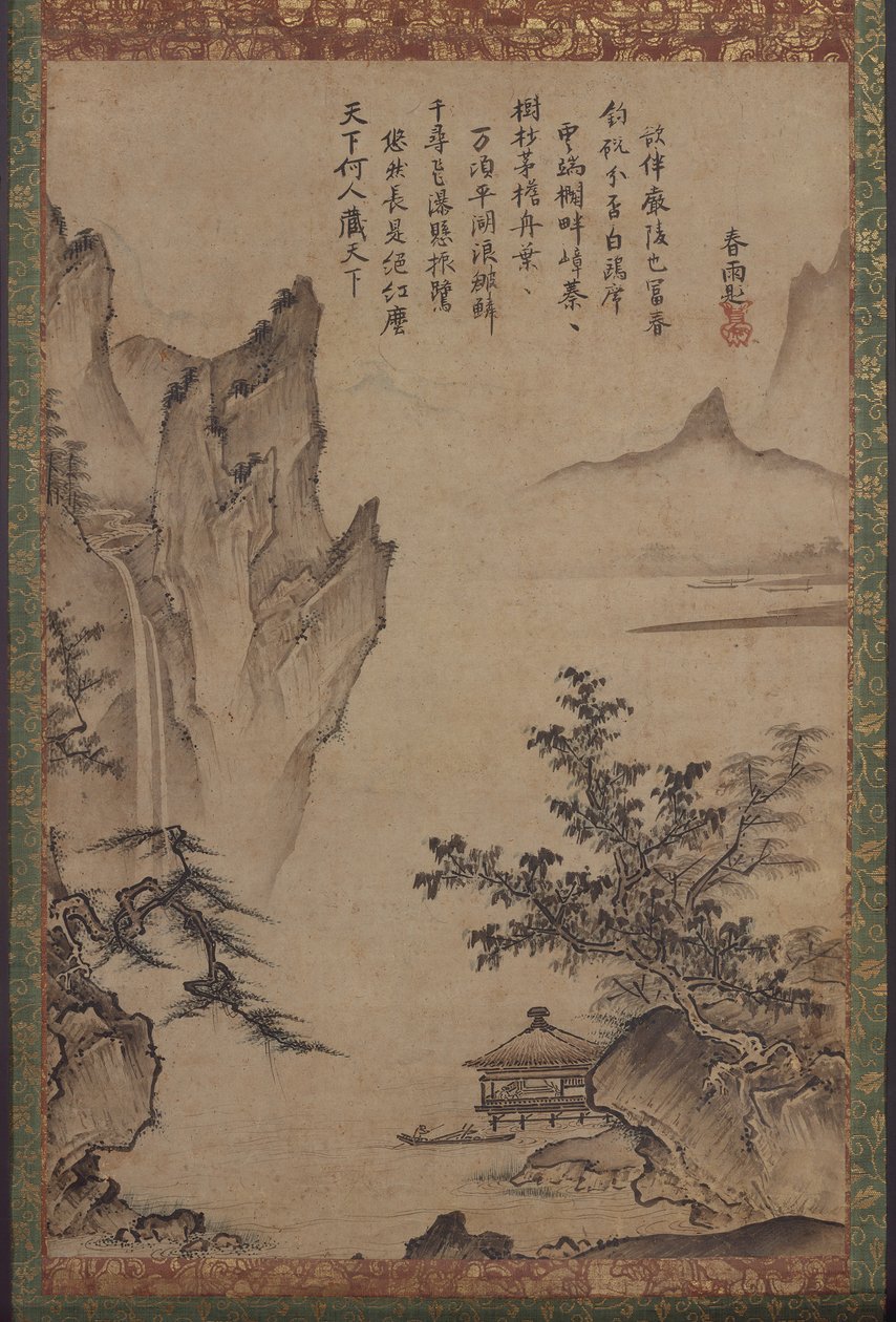 Maisema paviljongin kanssa, 1478-80. tekijältä Kenkō Shōkei
