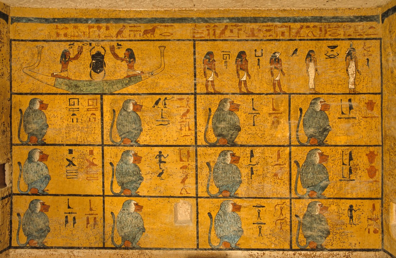 Paviaaneja, seinämaalaus kuningas Tutankhamonin haudassa; KV52, Kuninkaiden laakso, Theban..., 2003 (kuva) tekijältä Kenneth Garrett