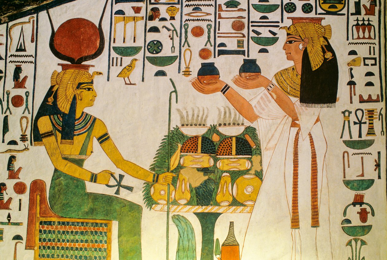 Nefertarin hauta; Nefertari tarjoaa viiniä dietien ryhmälle; Egypti, Valley of the... tekijältä Kenneth Garrett