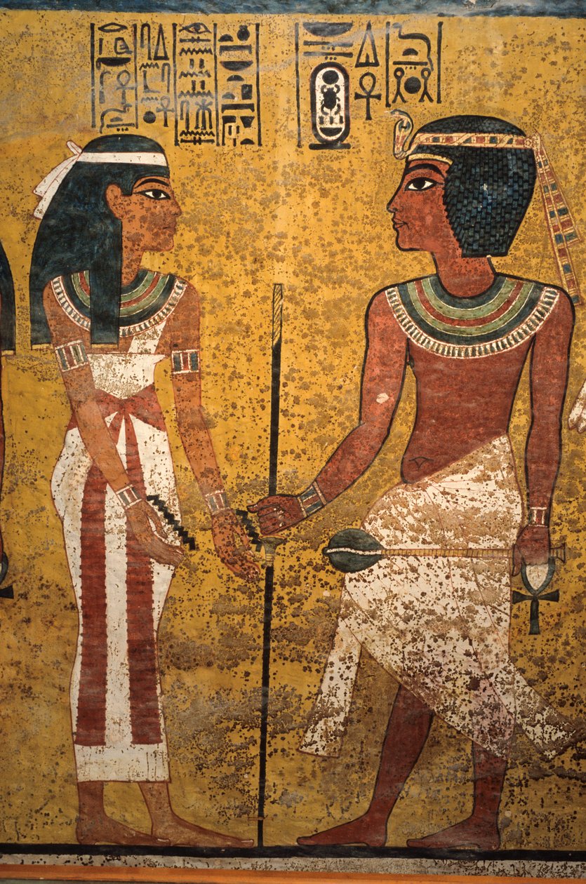 Tutankhamonin hauta, farao kohtaa jumalatar Nutin, joka toivottaa hänet tervetulleeksi puhdistetulla vedellä.... tekijältä Kenneth Garrett