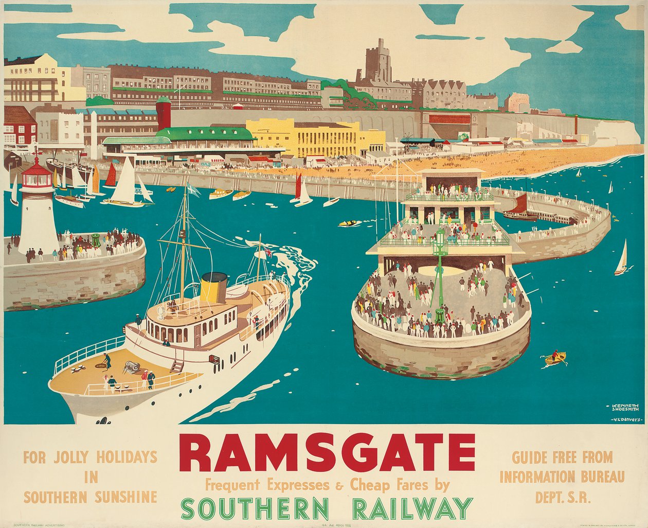 Southern Railway -juliste, joka mainostaa Ramsgatea tekijältä Kenneth Shoesmith and Verney L. Danvers