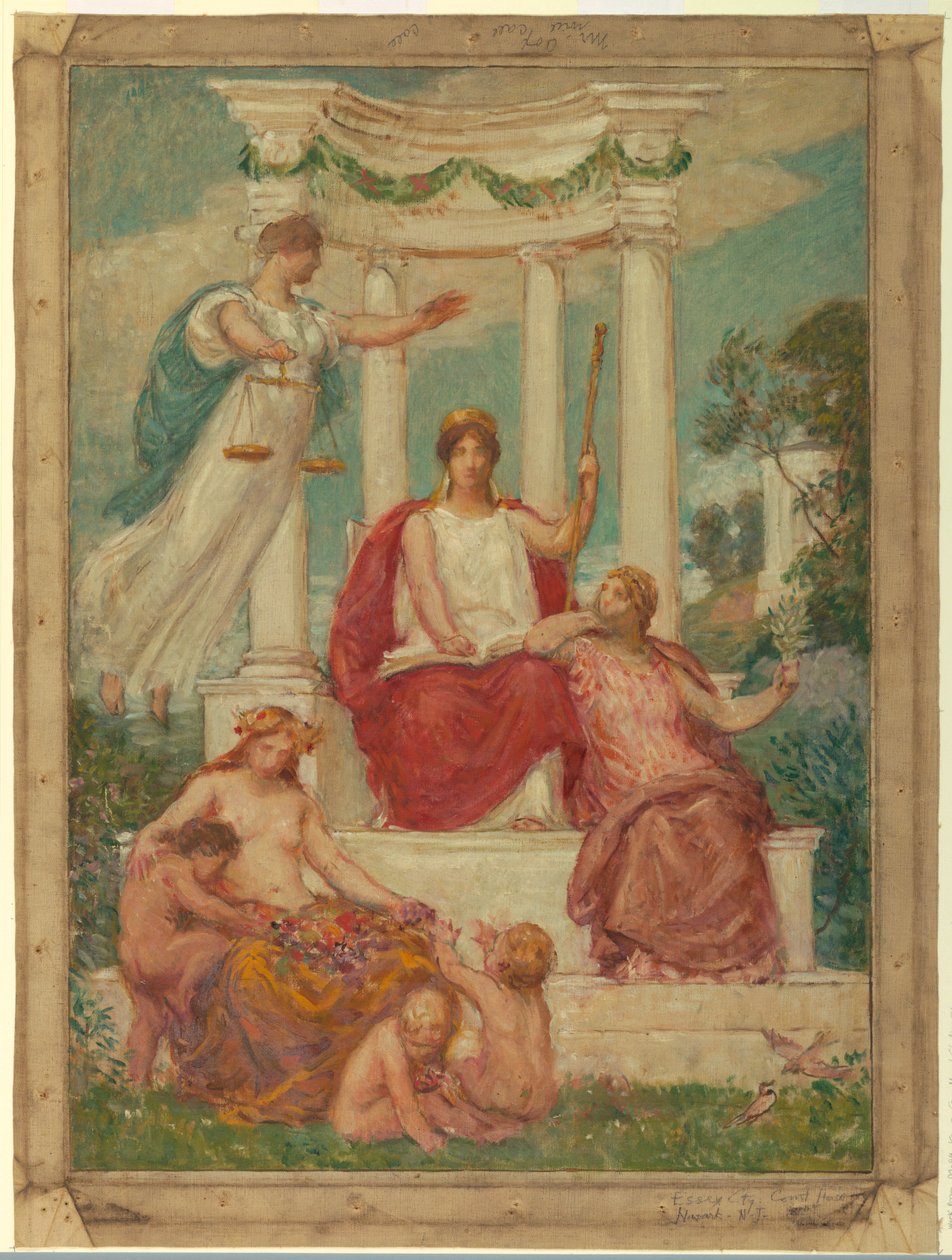 The Beneficence of the Law, Suunnittelu seinämaalauksille Essex County Court Housessa, Newark, NJ tekijältä Kenyon Cox