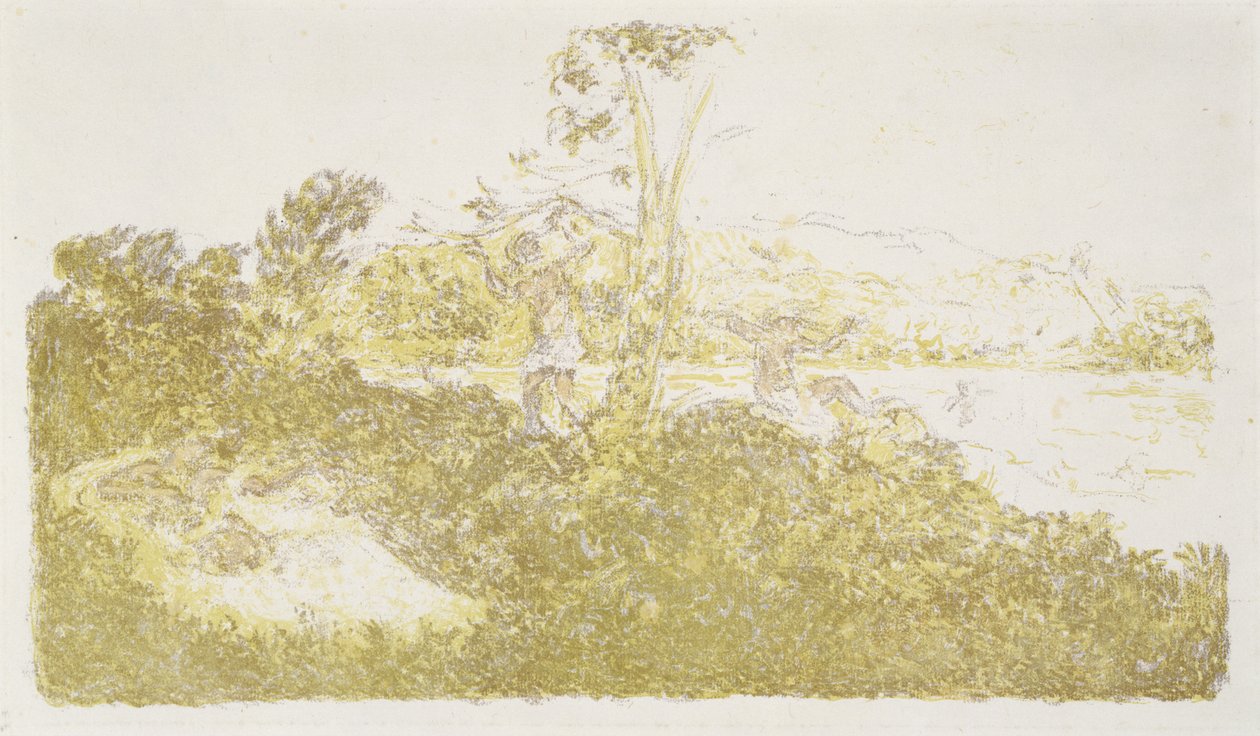 Personnages au bord de la mer (Figuurit meren rannalla), n. 1900 (värilitografia) tekijältä Ker Xavier Roussel