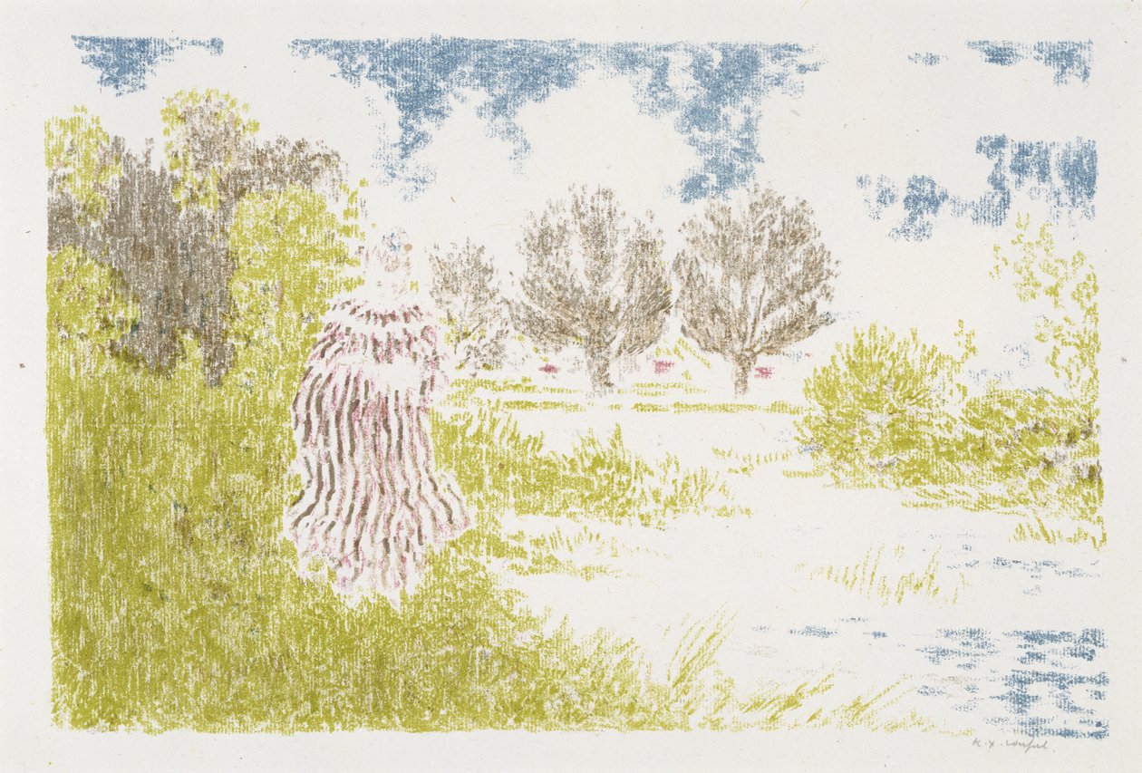 Femme en robe a rayeurs (Nainen raidallisessa mekossa), 1899-1900 (värilitografia) tekijältä Ker Xavier Roussel