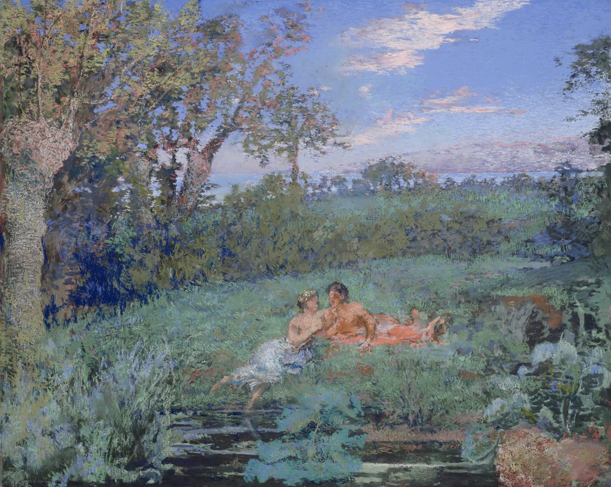 The Lovers on the River Bank, n. 1910-20 (pastelli ja akvarelli kartongille) tekijältä Ker Xavier Roussel