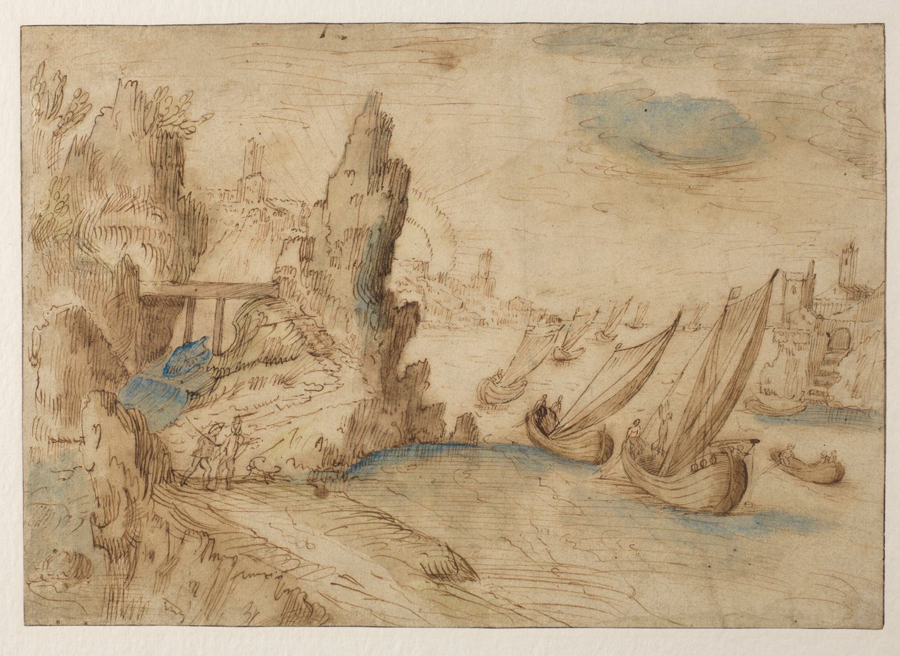 Kuvitteellinen rannikkomaisema kalastusaluksilla, 1575-1633 tekijältä Kerstiaen de Keuninck