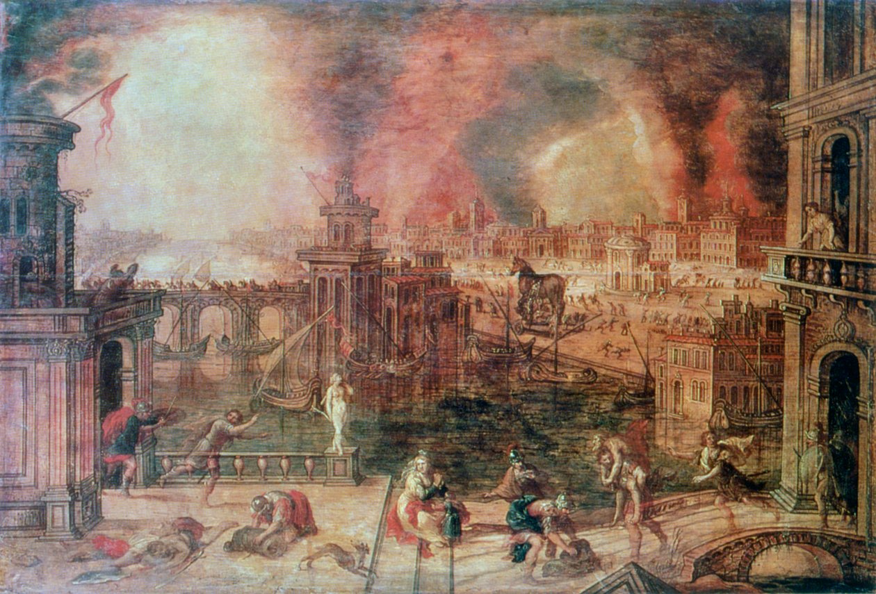 "Troijan tuli", c. 1500-luvun lopulla tekijältä Kerstiaen de Keuninck