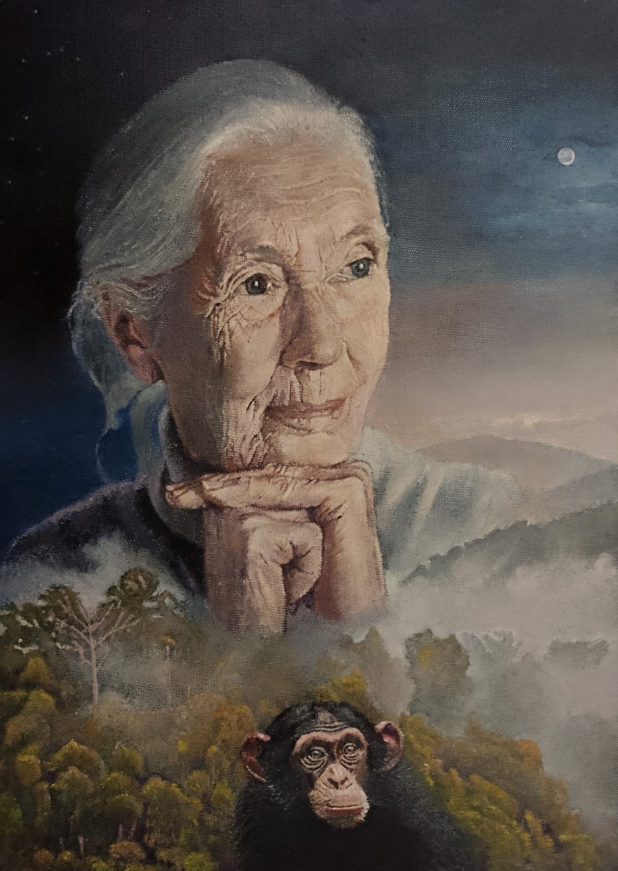 Olemme kaikki yhteydessä (Jane Goodallin viisaus) (maalaus) tekijältä Kevin Parrish